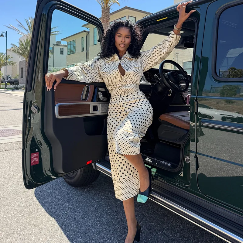 Women's 2026 Autumn. New Fashion Lapel. Short Shirt And Wide-leg Pants. Polka Dot. Set Dresses For Women Clothes Prom Midi Sexy