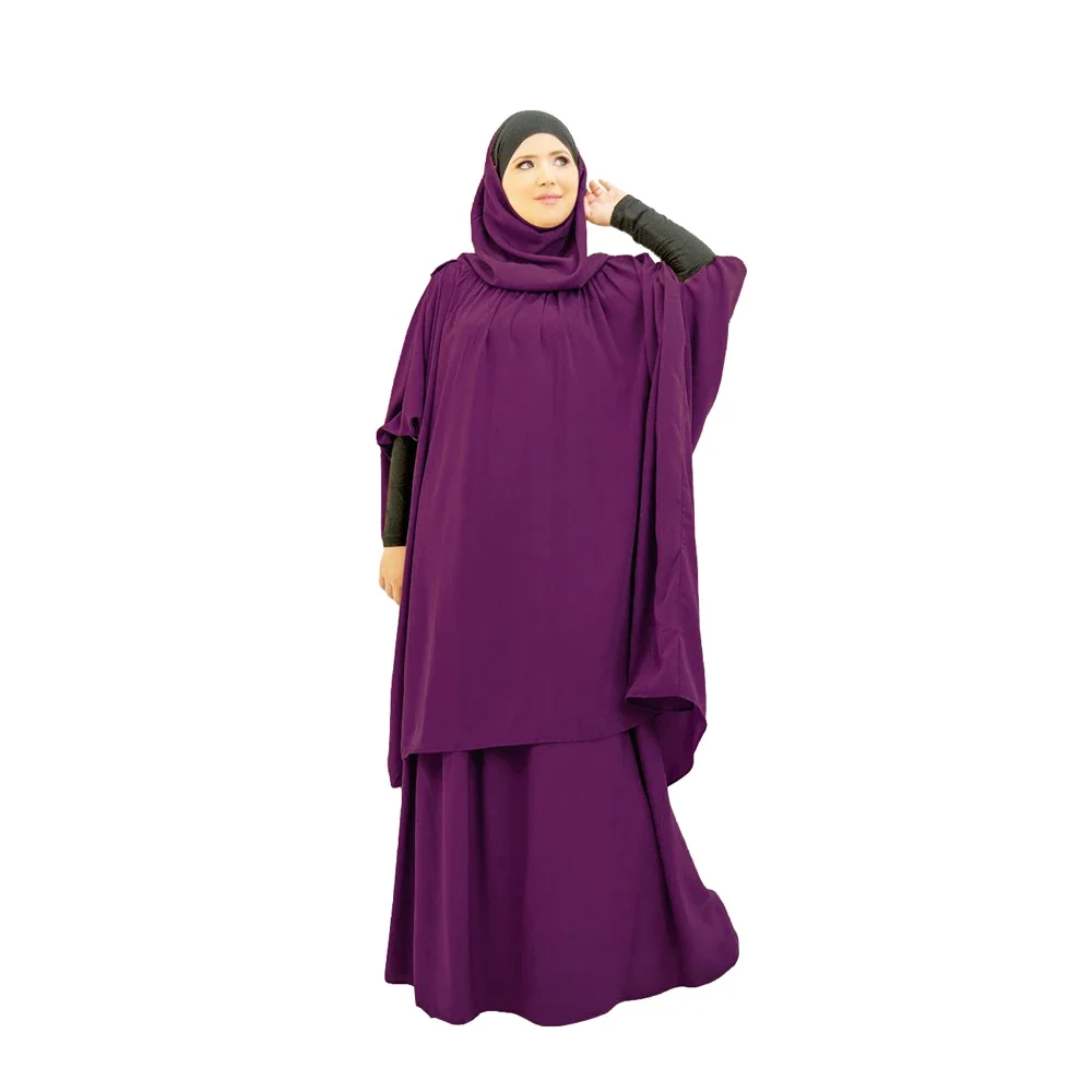 Eid Djellaba 2PCS Muslim Women Hijab Dress Prayer Garment Caftan Abaya Long Khimar Ramadan Gown Abayas Skirt Sets Islam Clothing