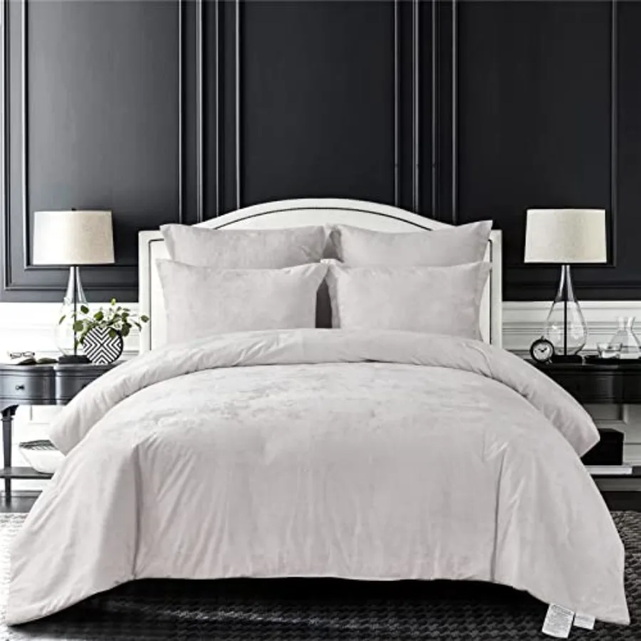 

Distressed Velvet Comforter Set Distressed Velvet Face and Brushed Solid Microfiber Reverse with Light Weight Soft Poly Fill 5