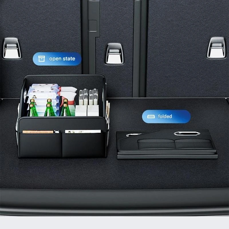 Automotive Storage Container PU Leather Multiple Compartments Removable Dividers Collapsible Car Box 15UB