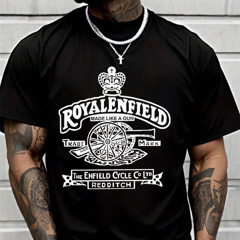 

Винтажная классическая футболка Royal Enfield Motorcycle Gun Premium Biker, модная мужская футболка, повседневные модные футболки для лета, топы