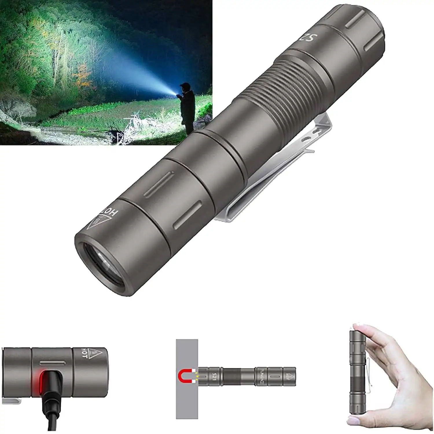 BALDR S21 AA Rechargeable Mini Flashlight LED Torch Magnetic Tail Switch EDC Flashlight for Hiking Camping Outdoor Emergency