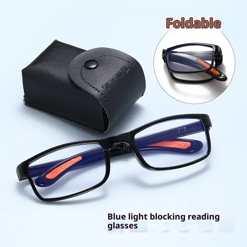 【Schön】 Tragbare Brille für Männer und Frauen, faltbare Lesebrille mit Etui, Anti-Blaulicht-Brille, Presbyopie, Retro-Taschenbrille