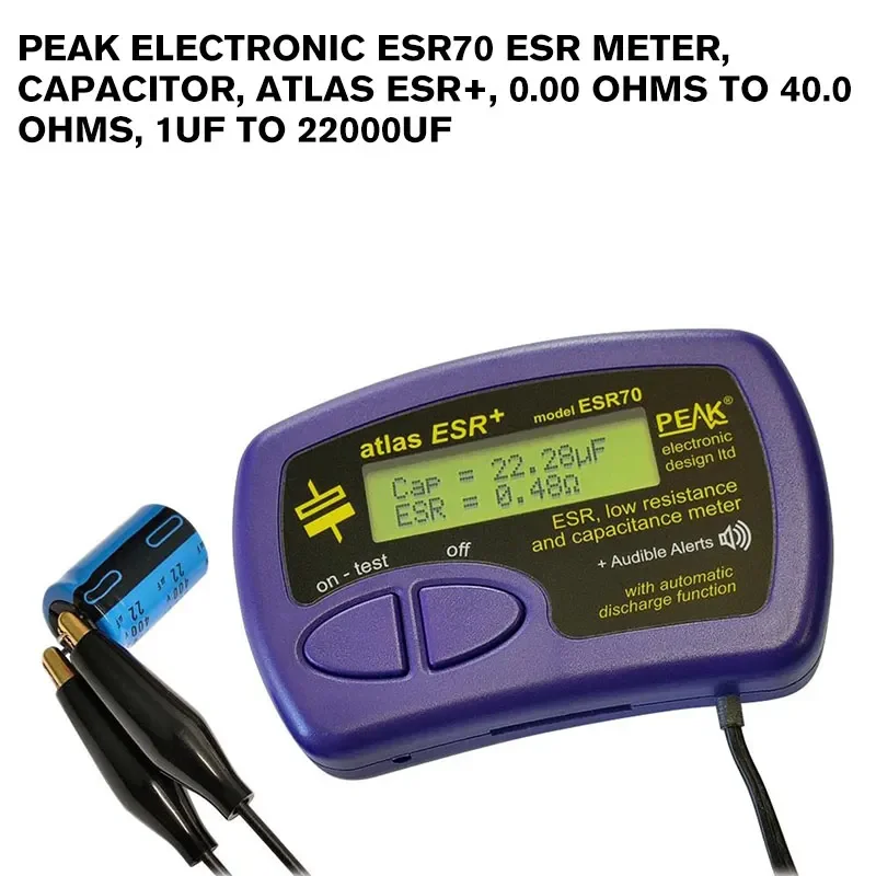 PEAK ELECTRONIC ESR70 ESR Meter, Capacitor, Atlas ESR+, 0.00 Ohms to 40.0 Ohms, 1uF to 22000uF