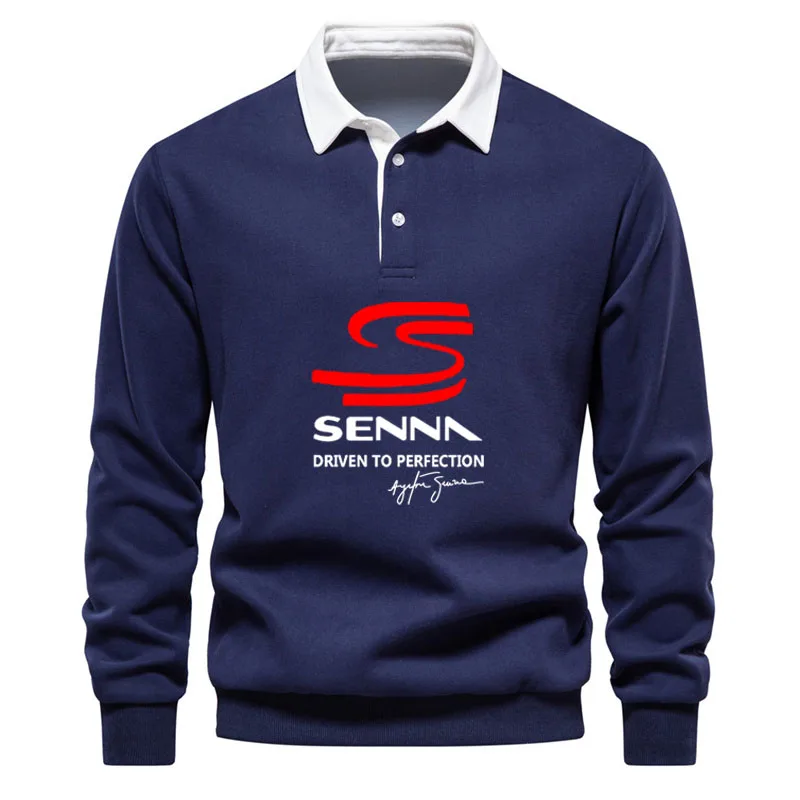 Ayrton Senna hoodie High Quality Fashion Men Retro Harajuku Solid Color Sweatshirts High Street lapel Hoodie Casual Sweatshirt