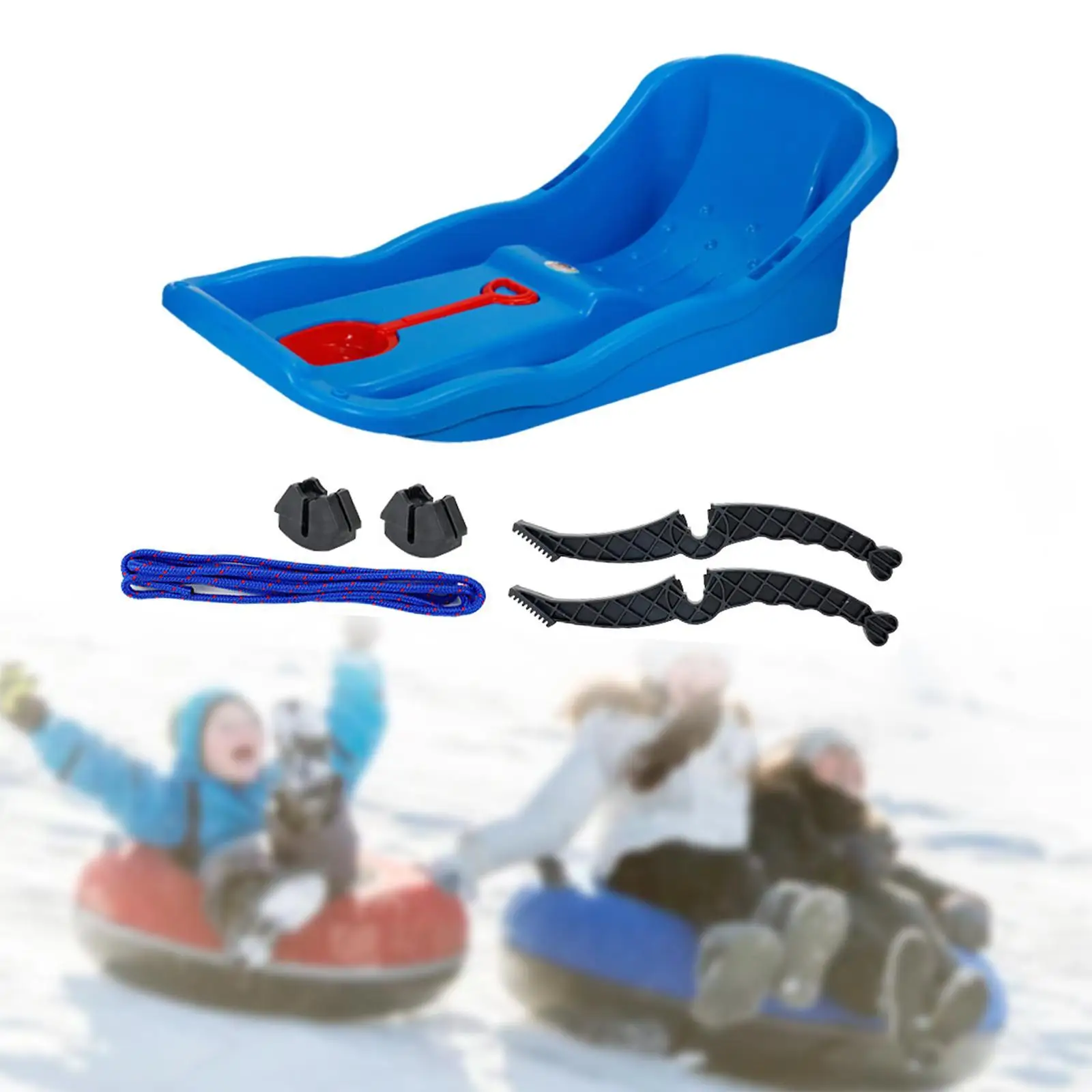 Snow Sled with Brake Snow Luge Multifunctional Grass Sliding Sled Winter Toy Downhill Sled for Outdoor Activities Yard Lawn