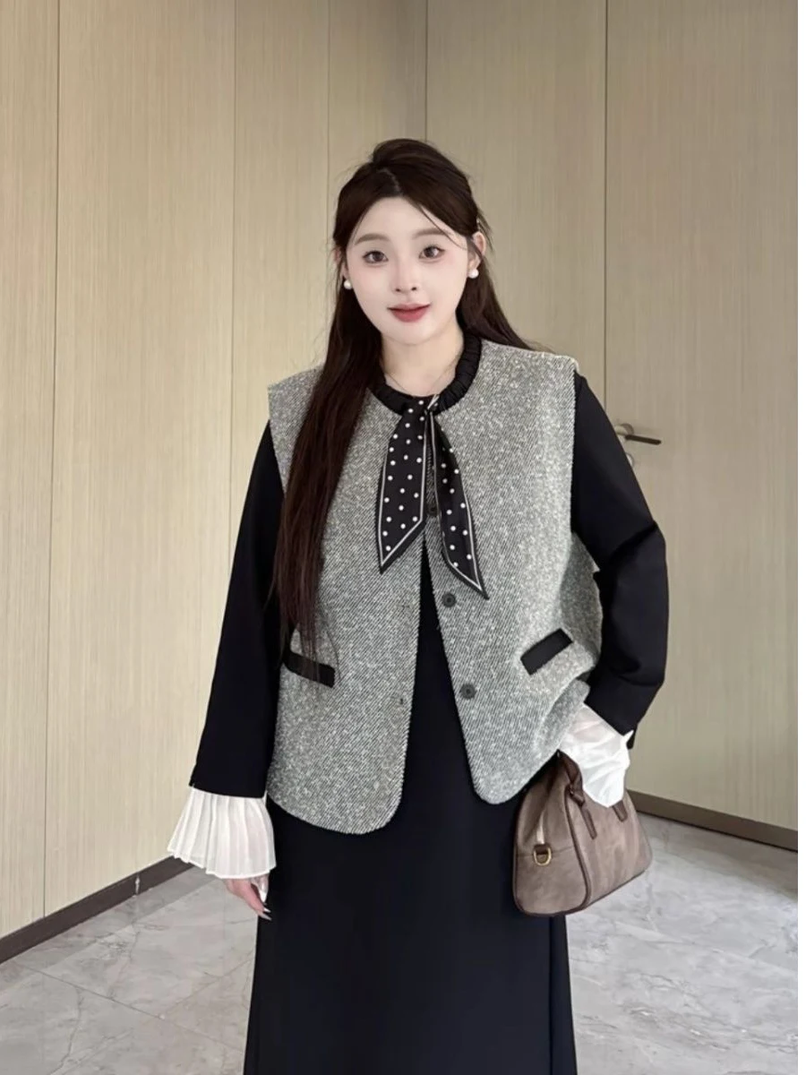 

Модный женский плиссированный костюм-двойка Bla Pleated Dr Jaet: весенний комплект больших размеров с круглым вырезом и длинными рукавами