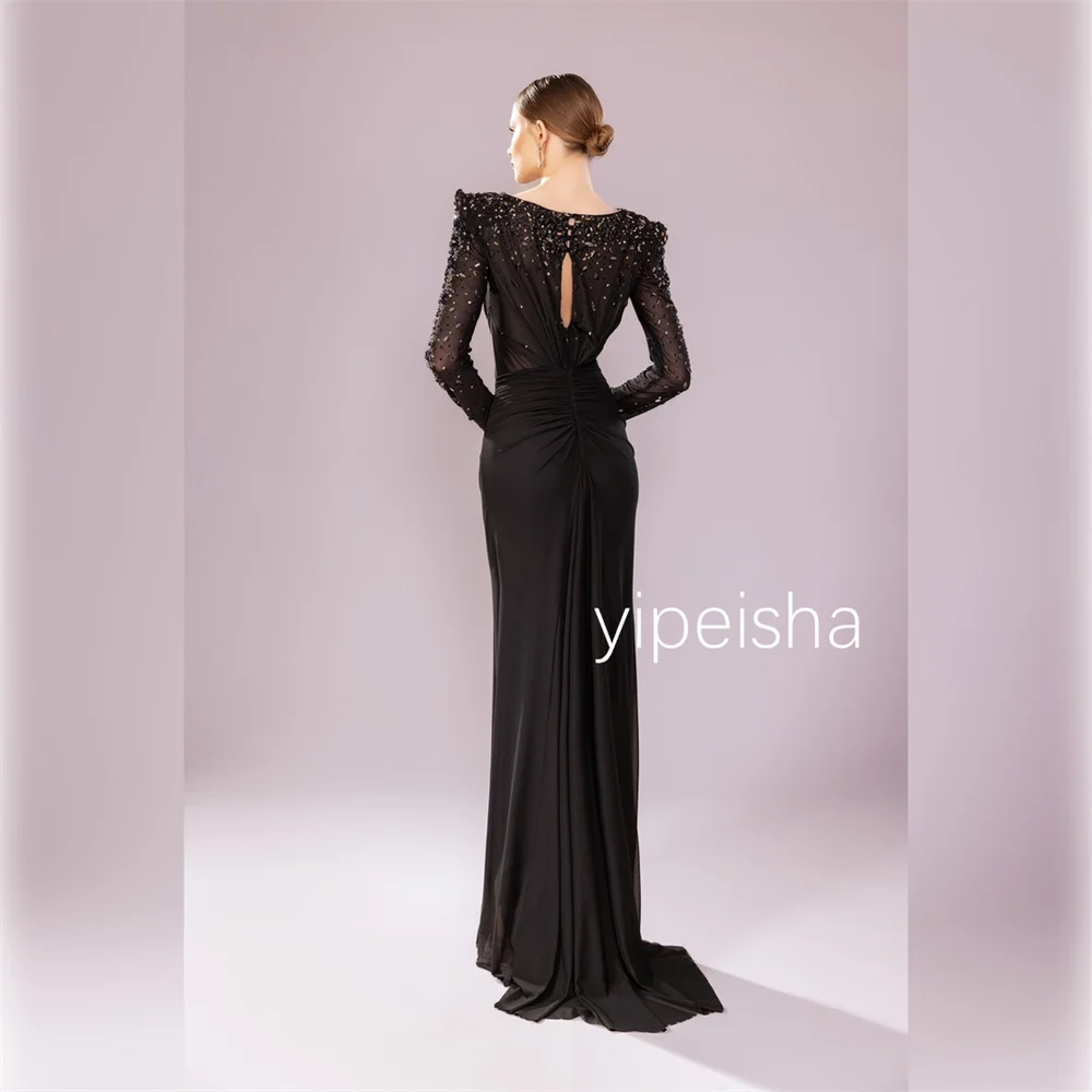 Exquisite Pleated Sequined Long Evening Dress - usage example