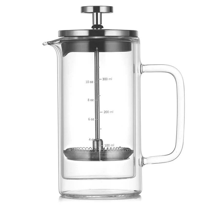 Dubbellaags Hoog Borosilicaatglas Pers Potpers Filter Koffieapparaat Franse Koffiepot Met Schaal