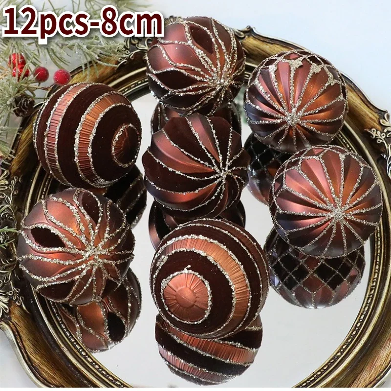 8CM/12PCS Retro Christmas Balls New Light Luxury Xmas Decorative Hanging Ornaments Party Christmas Spheres Pendant 2025 New