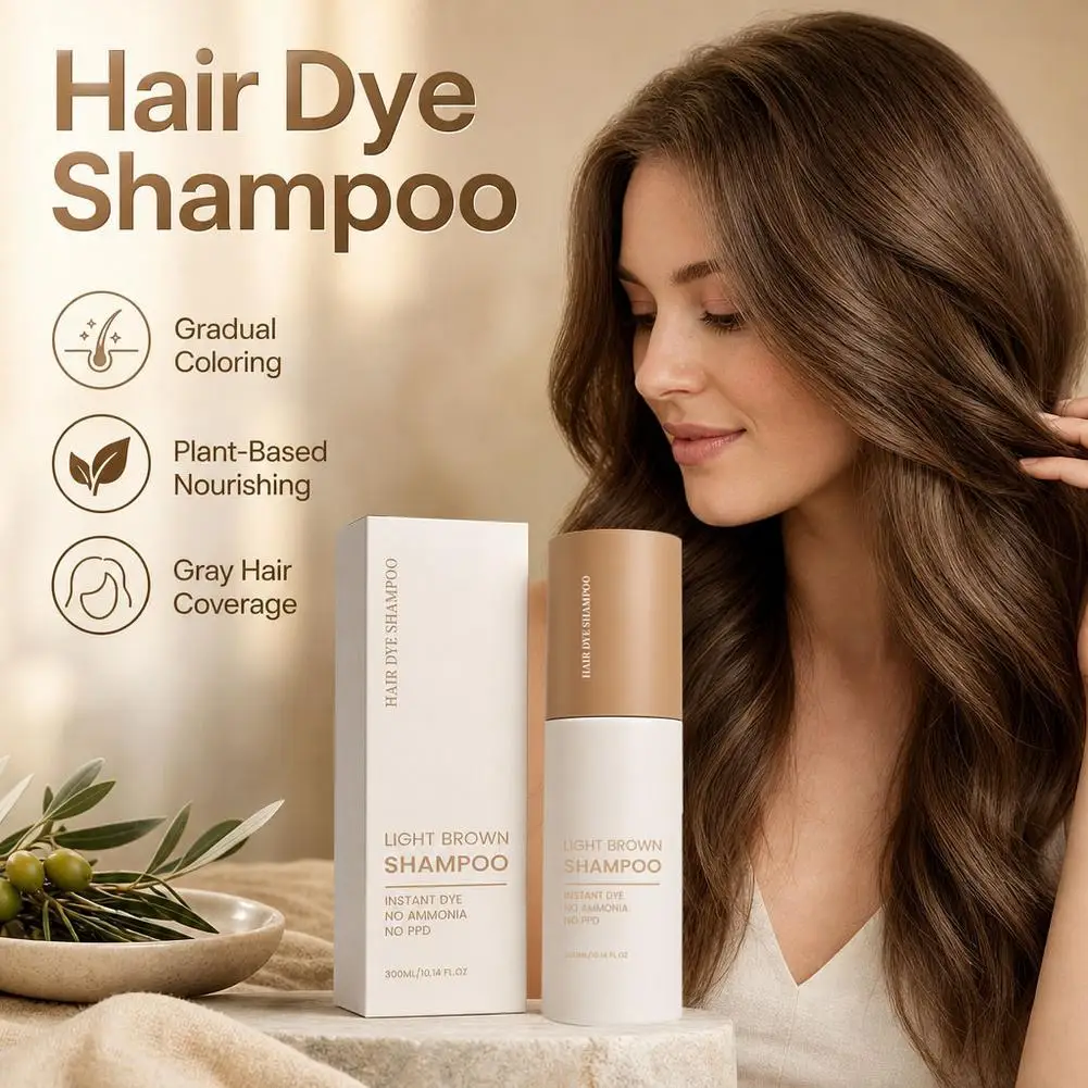 300ml Gray Hair Color Shampoo Light Brown 2 in 1 Cleansing and Coloring Formula with Botanical Extracts for Smooth Glossy Hair