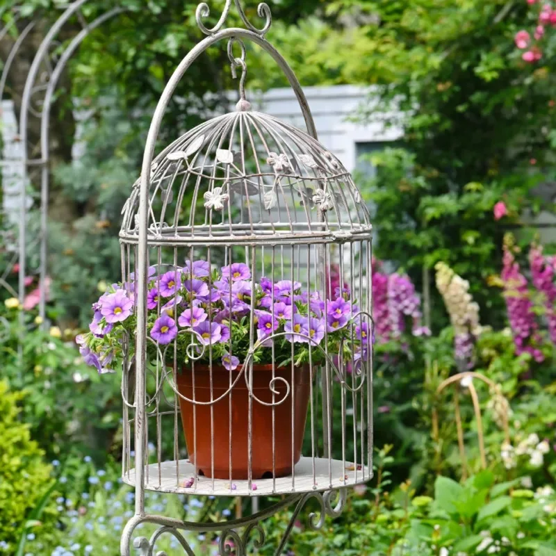 Iron Art Bird Cage Flower Holder Courtyard Outdoor Display Storage Flowerpot Stand Rural Wind Gardening Do Old Plant Rack