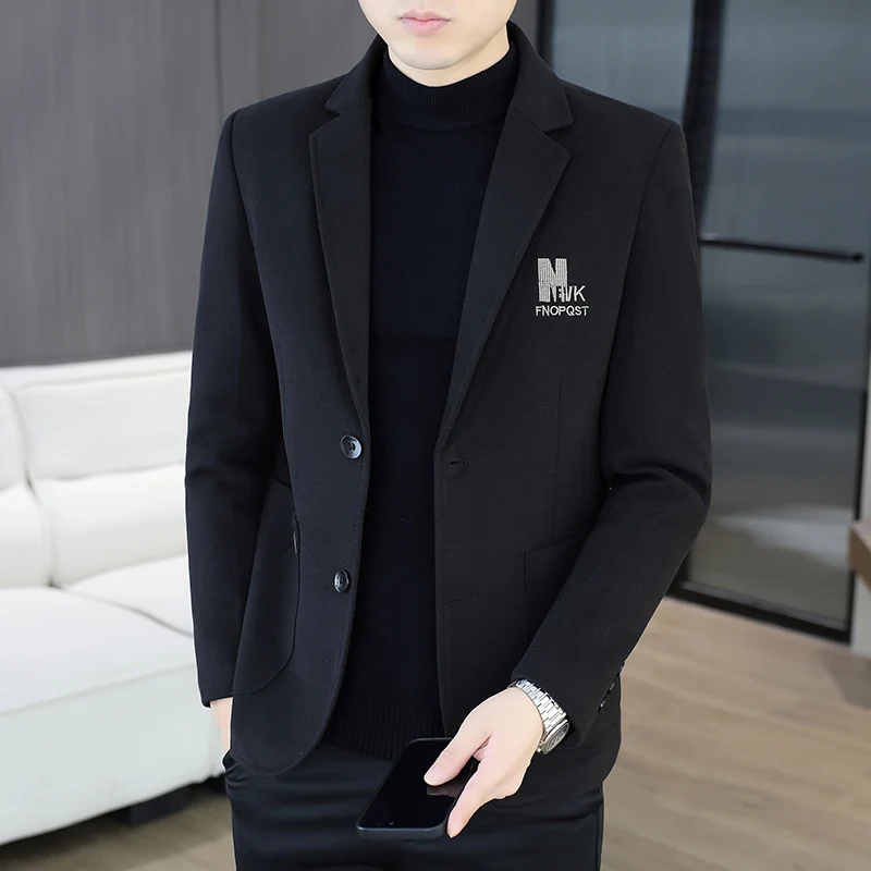 

Мужская повседневная однобортная куртка-жакет для осени и зимы, модная верхняя одежда, длинный однотонный пиджак для молодежи