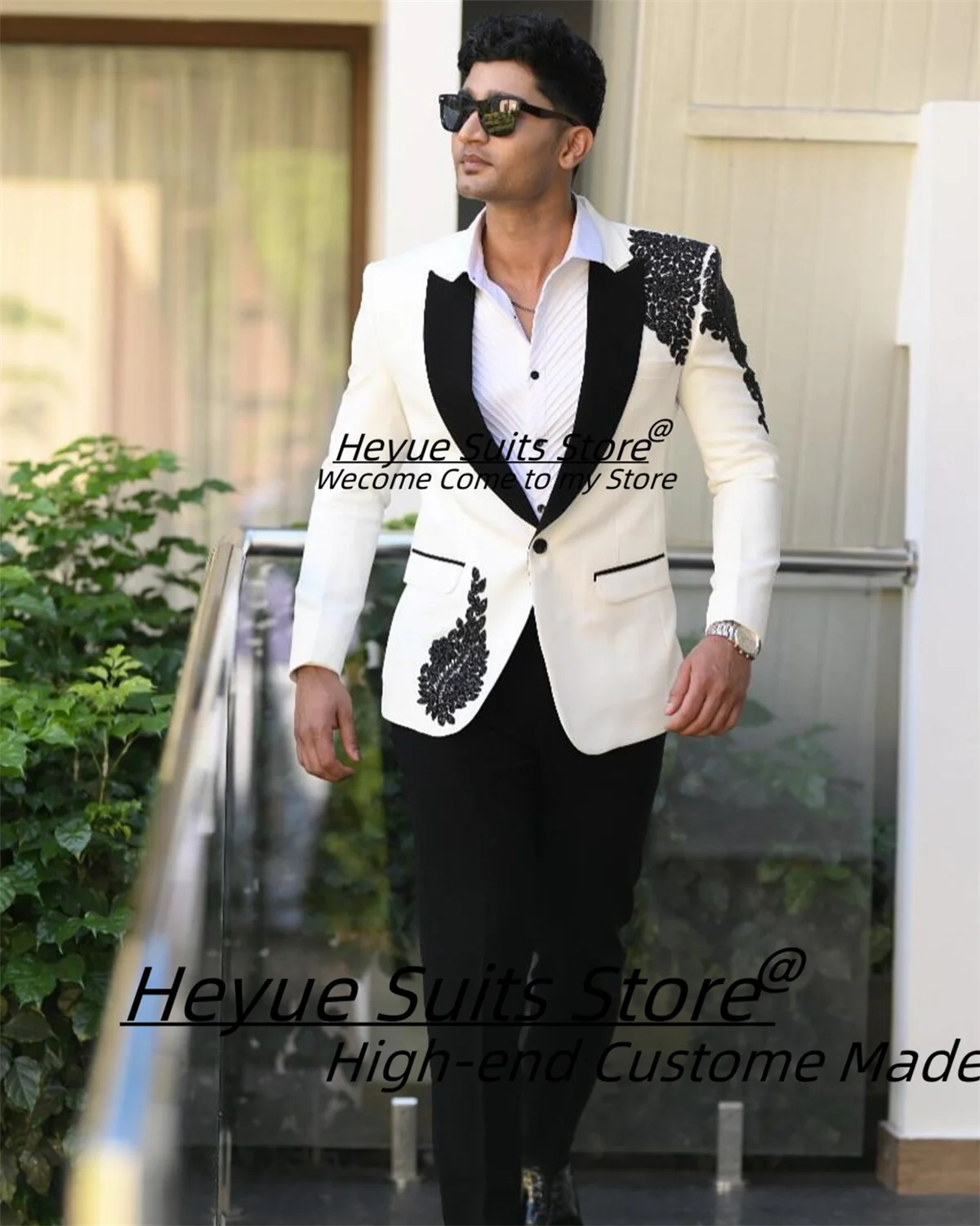 Luxurious Embroidery Groom Wedding Tuxedos Customized Slim Fit Peak Lapel Men Suits Male Party Blazers 2 Pcs Sets Costume Homme