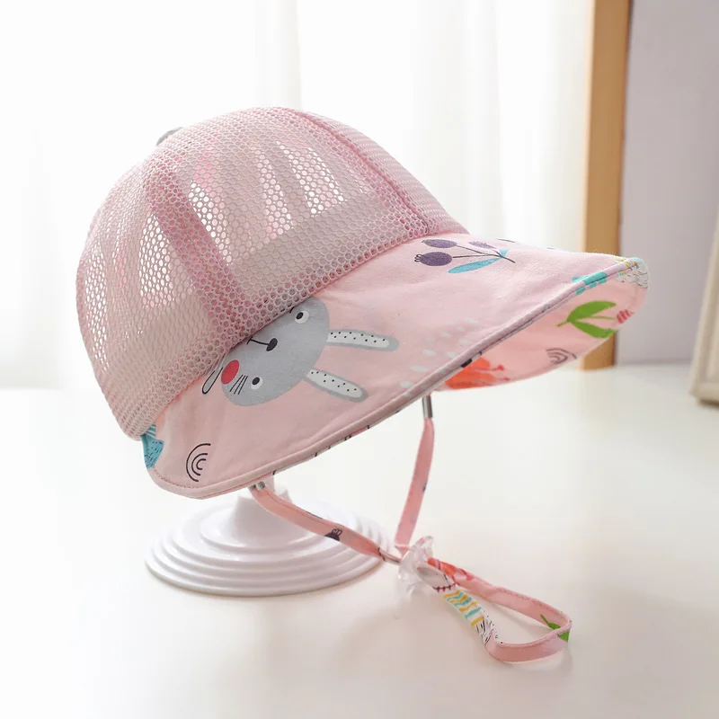 4 Colors Summer Outdoor Cute Cartoon Sunscreen Mesh Sun Hat for Kids Breathable Wide Brim Boys Cap Girls Sunshade Hearwear 1-5Y