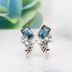 Huitan Temperament Blue CZ Flower Earrings for Women Aesthetic Female Accessories Wedding Engagement Party New Fashion Jewelry