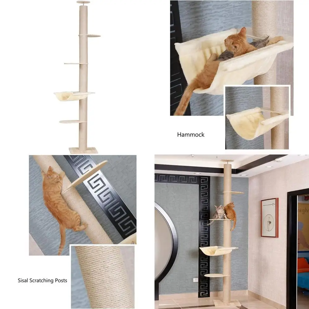 

Многоуровневое потолочное кошачье дерево с сизалевыми стойками, башня для восхождения высотой 101-104 см, с платформой для прыжков и подвесным