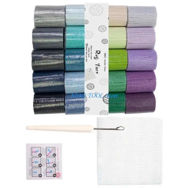 

L8RC 20 Color Acrylic Yarn Rug Making Set For Carpet Hooking Includes Latching Hook
