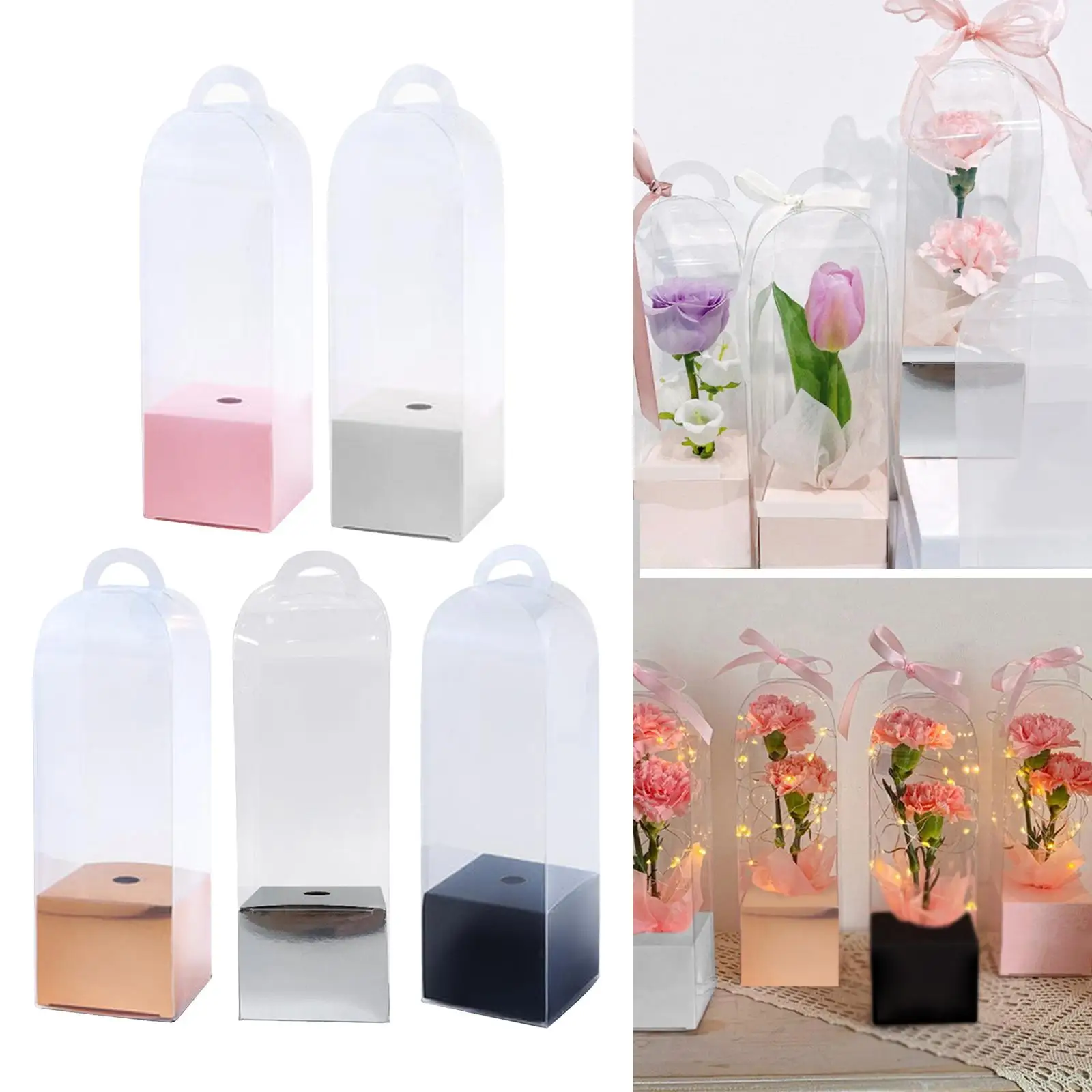 

Портативные коробки для букетов с ручкой, прозрачные подарочные коробки для цветов, прозрачная упаковка из ПВХ для свадеб и вечеринок