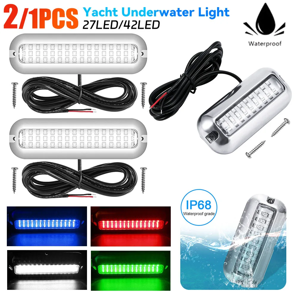 ステンレス鋼水中ライト,水中ナビゲーションライト,IP68防水,ボートランプ,ヨットアクセサリー,12個,42個,1個,2個