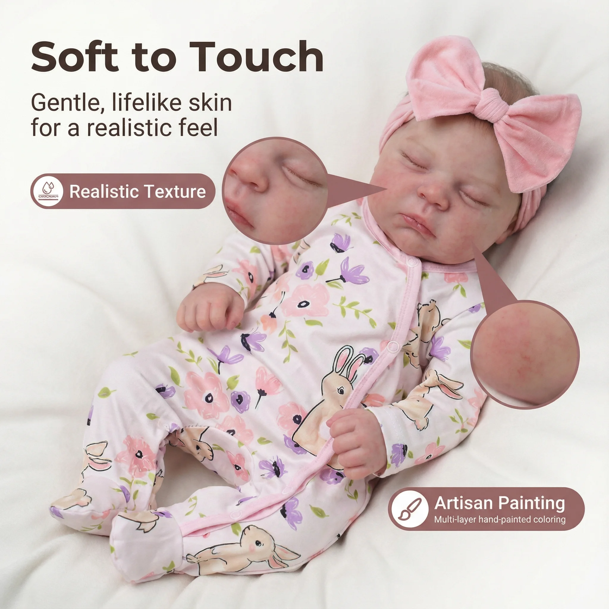 NPK 20インチ新生児ベビーソフトタッチリボーンドールピーチ3Dスキン多層塗装可視血管ソフトボディベビードール