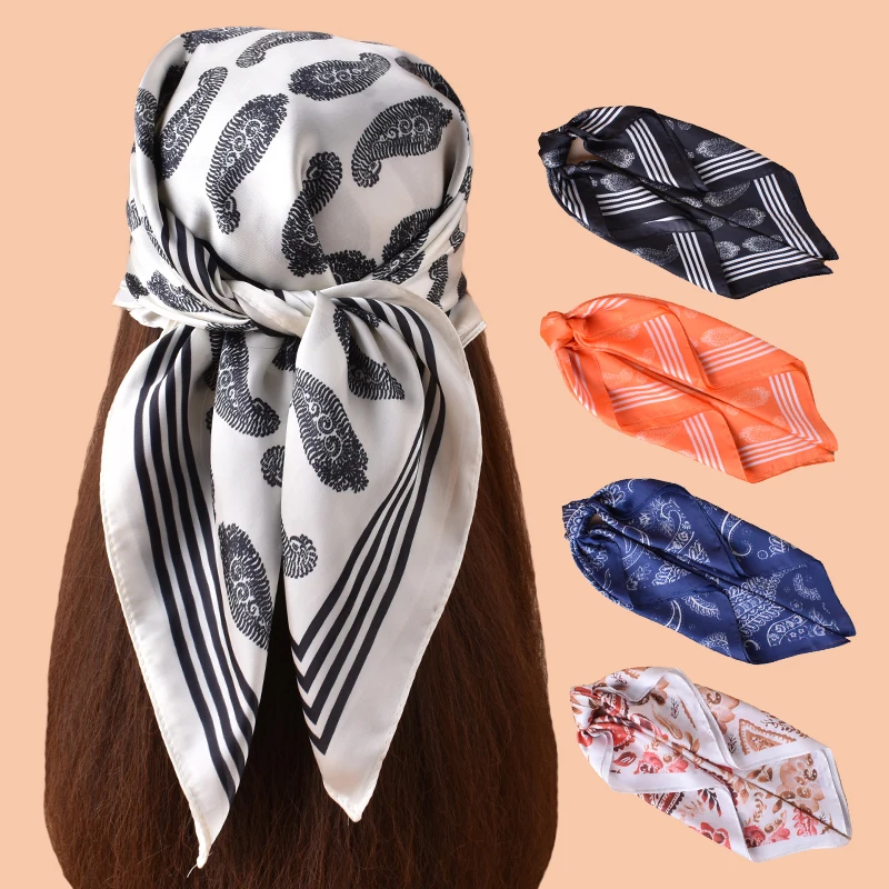 

1pc Multicolor Paisley Print Silk Satin Square Scarf Women's Spring Fashion Hair Accessory Neck Wrap Belt Bag Decorative Silk He