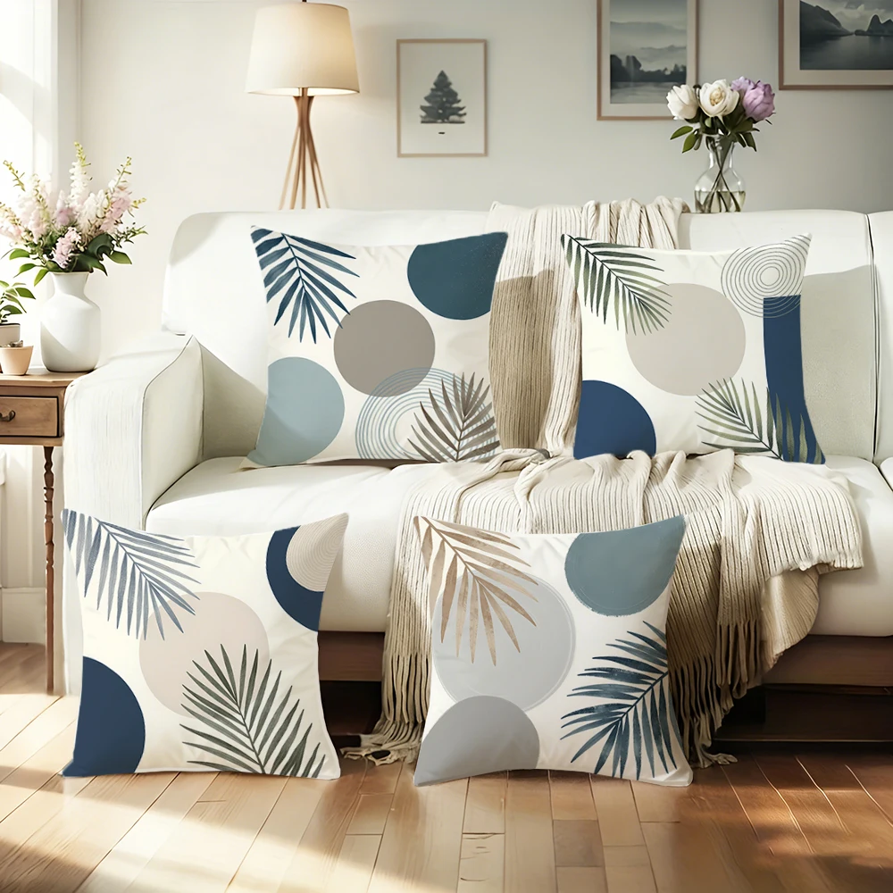 Stylish Leaf Patterned Double-sided Printed pillow cover Short plush Suitable living rooms bedrooms sofas throw cushion cover
