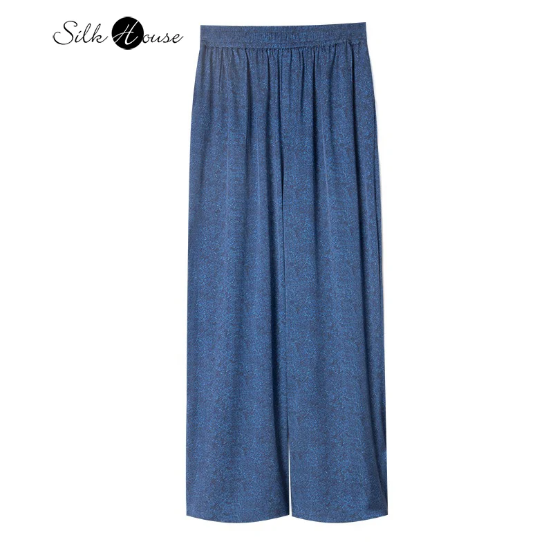 

2025 Summer New Versatile Style Comfortable 92% Natural Mulberry Silk Elastic Satin Elastic Waist Loose Print Casual Pants