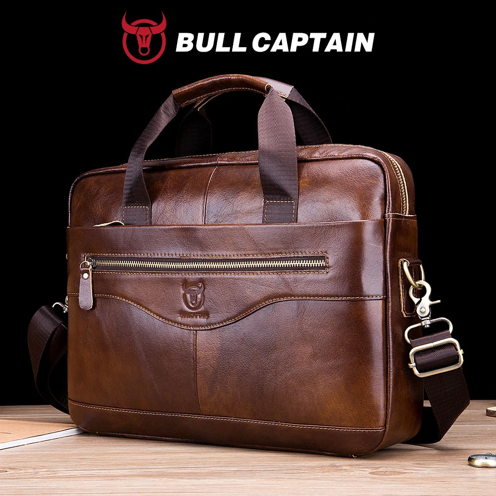 Maletín BULLCAPTAIN, bolsas de mensajero de hombro, bolso para ordenador portátil de 14 pulgadas de cuero genuino para hombre, maletín para hombre, bolso de negocios para oficina