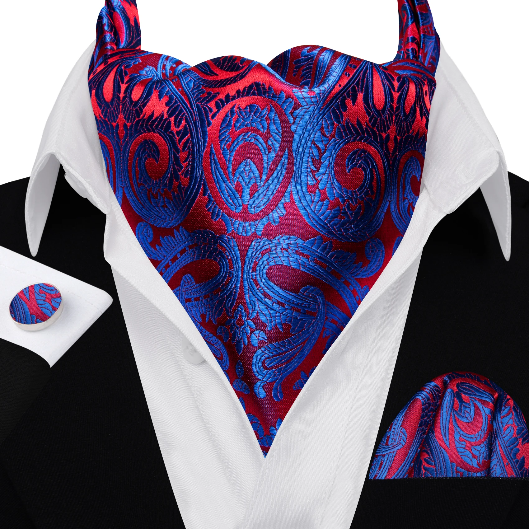 باري وانغ أزياء الرجال أسكوت بيزلي الأزهار الجاكار الأرجواني البط البري الأحمر ربطة عنق Scrunch الذاتي البريطانية مجموعة حفل زفاف رسمي