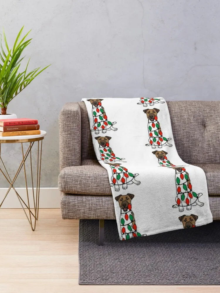 Fox Terrier Dog with Christmas Lights Wrapped Around Its Body – Festive and Adorable Design Description: Get into  Throw Blanket