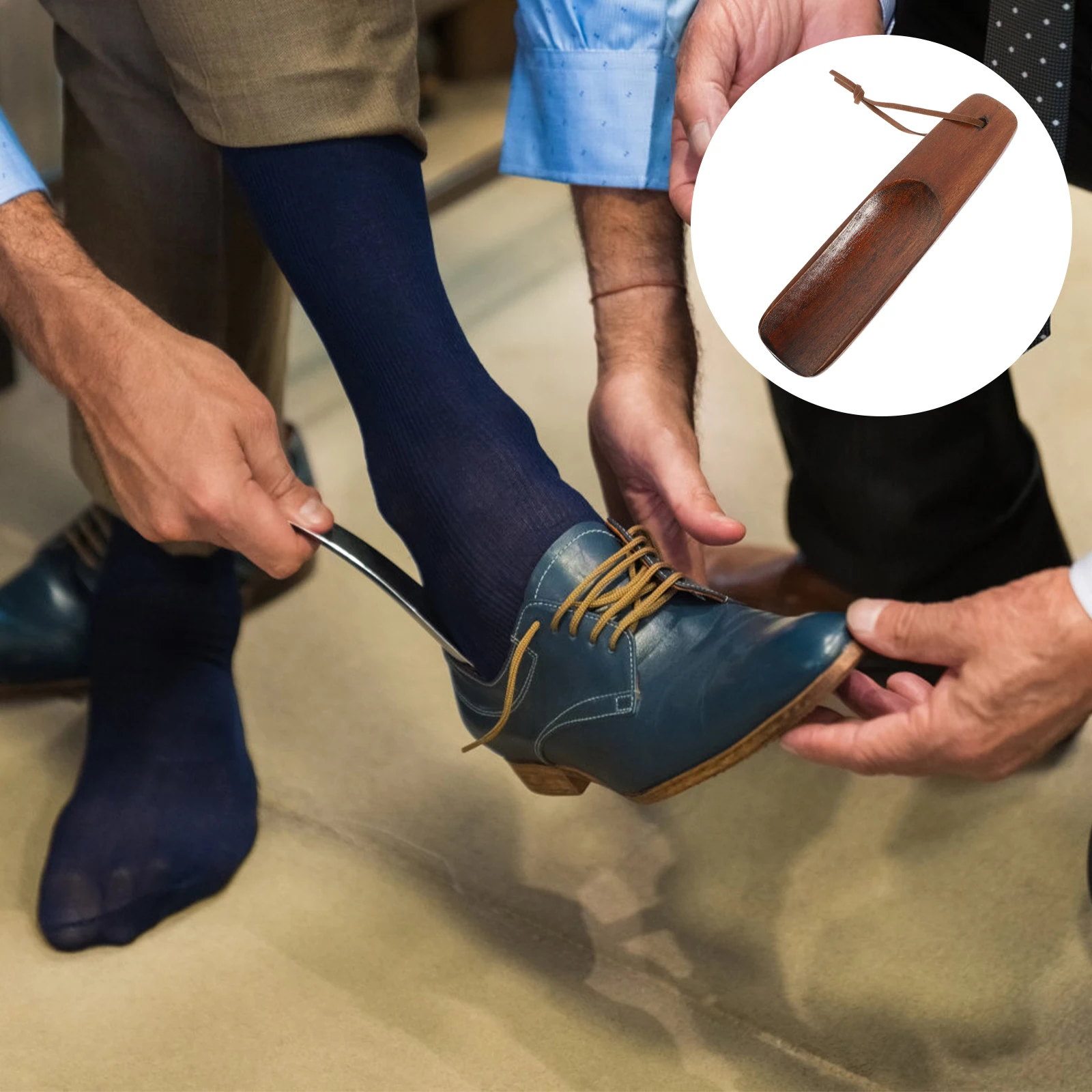 

15 5cm Wooden Shoehorns Household Lazy Helper Tools with Cord for Elderly Practical Gifts Reduces Bending Back Pain