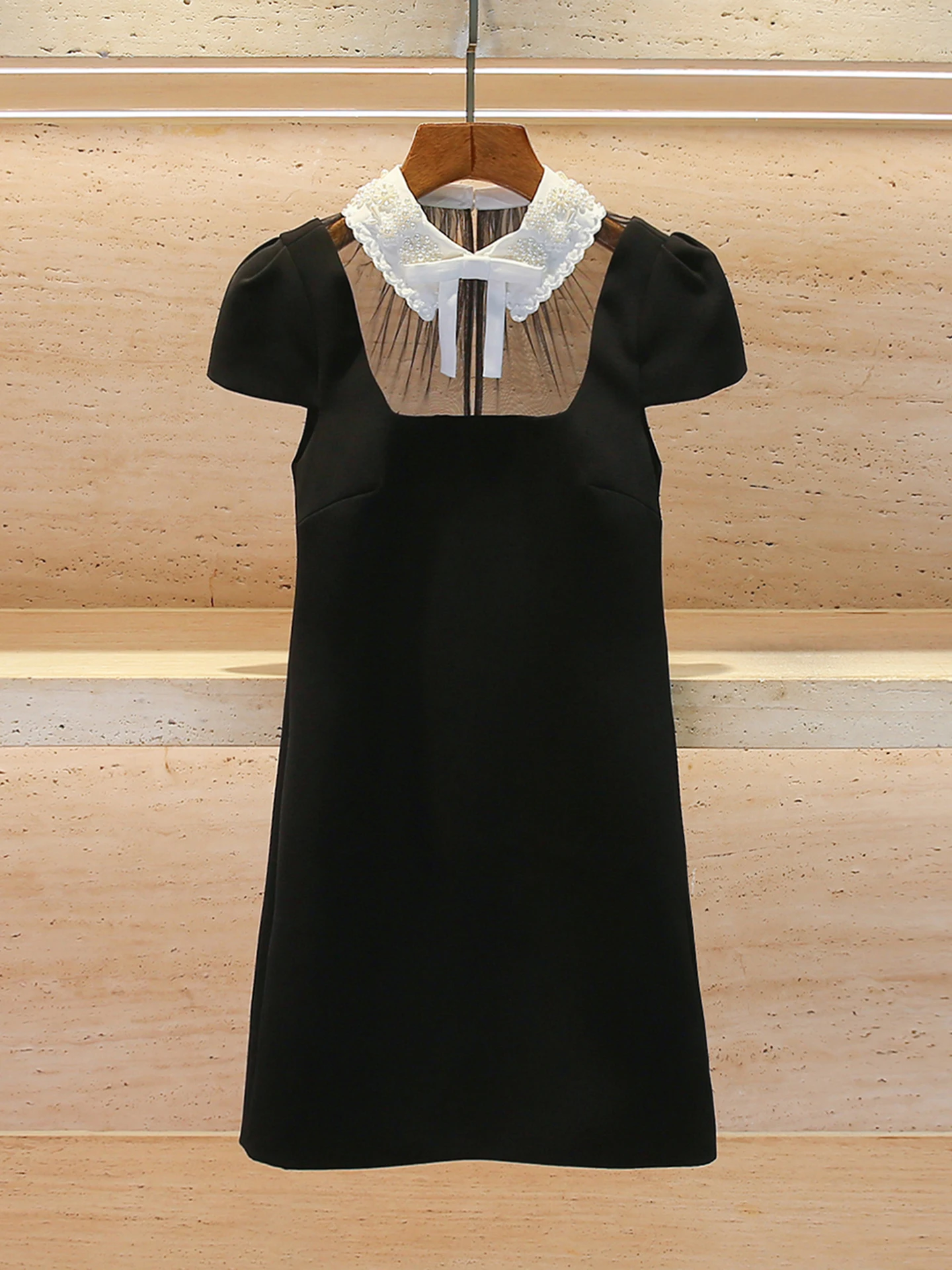 

Elegant Beaded Knot Dress French Style A-Line Short Sleeve Slim Fit Casual Spring 2026 Polyester Fiber Natural Waist