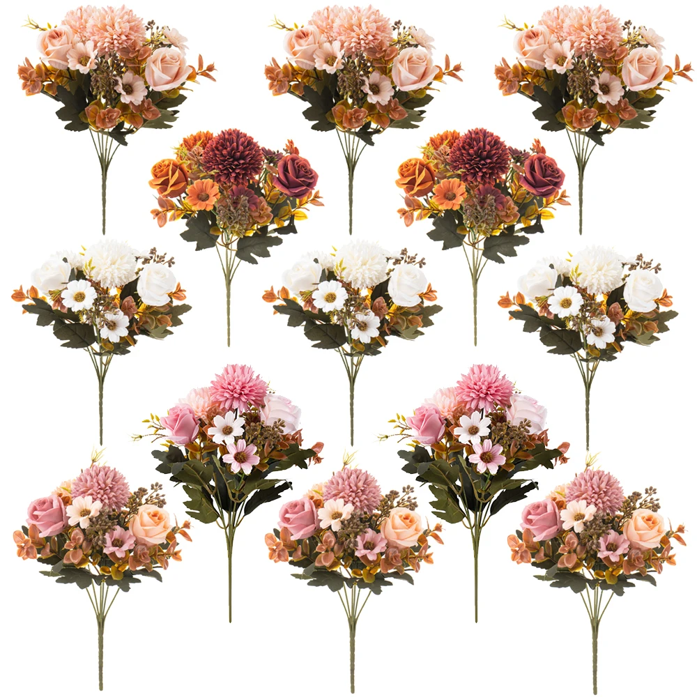 

4PCS Peony Artificial Silk Flower Rose Room Wedding Valentine's Day Decoration Christmas Arrangement Fake Floral Bride Bouquet