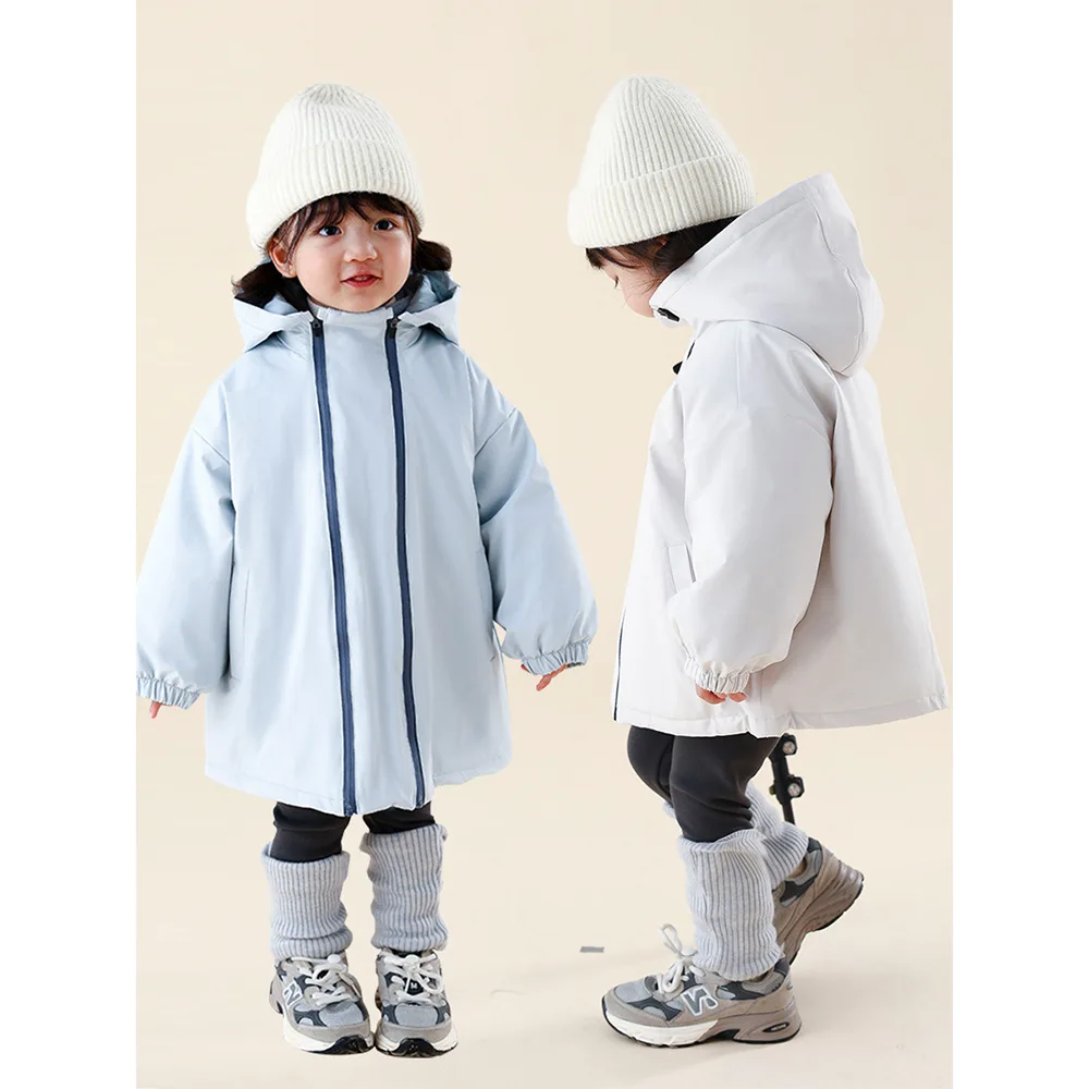 Girls Coat 2024 Winter New Childrens Clothing Girls Baby Foreign Style Plus Fleece Cotton Two-in-one Storm Jacket Casual Simple