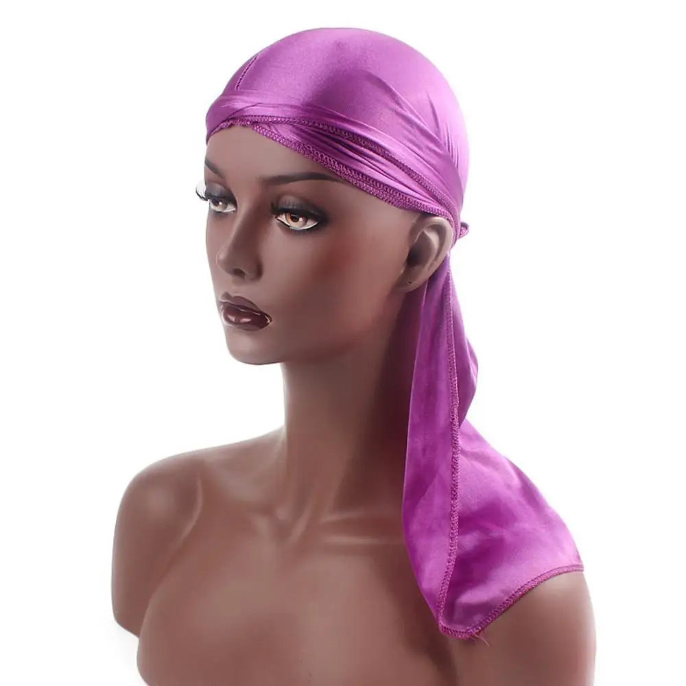 Fashion Pre-Tied Silk Durag Elastic Polyester Turban Hijab Adjustable Head Wrap Men Women