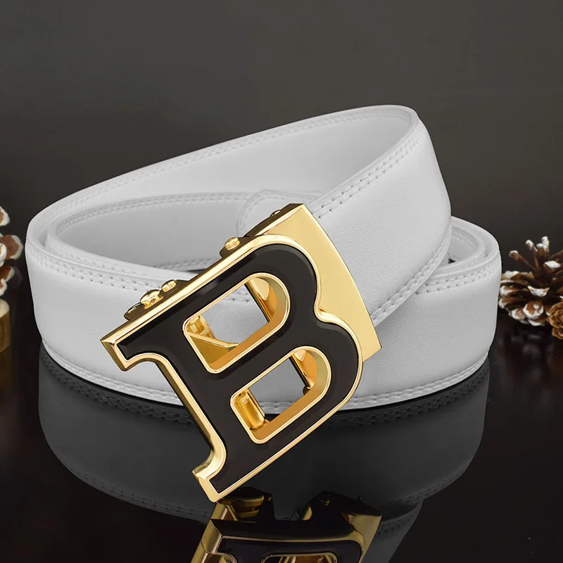 3.5cm High-quality Men\'s Belt Business Casual B Automatic Buckle Leather Two-layer Cowhide All-match Suit Belt for Men