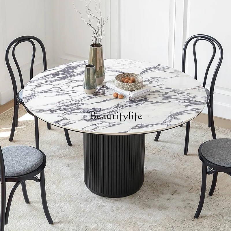 Roman round dining table French retro rock slab marble round dining table