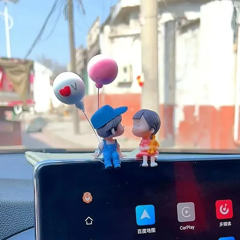 Cute Cartoon Couple Doll Car Interior Decoration Tiktok Same Car Rear-view Mirror Accessories Interior Accessories Ornaments