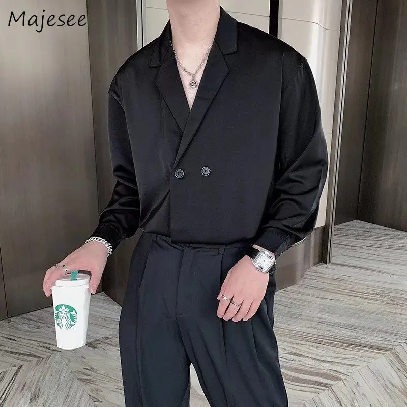 Shirts Men Minimalist Pure Fashion Korean  Smart Casual Mature Рубашки Handsome Baggy Chic Vintage Streetwear Long Sleeve