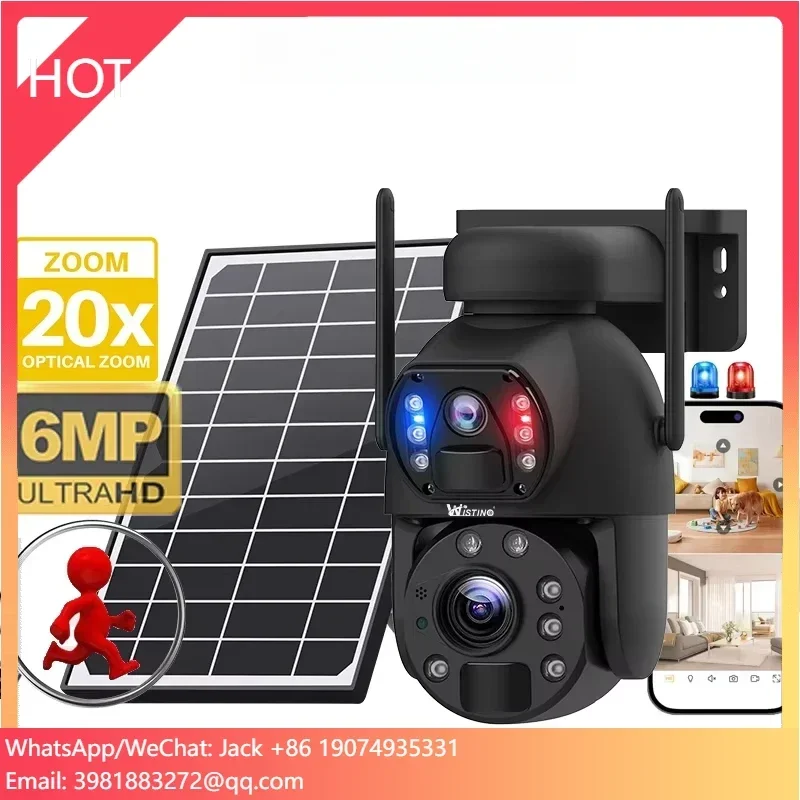 กล้องวงจรปิดพลังงานแสงอาทิตย์ Wistino 10W 4G 6MP 20000mAh เลนส์คู่ ซูม 20 เท่า กล้อง IP66 โครงโลหะ พร้อมไฟเลเซอร์อินฟราเรด กล้องวงจรปิดภายนอกอาคาร 4G พลังงานแสงอาทิตย์