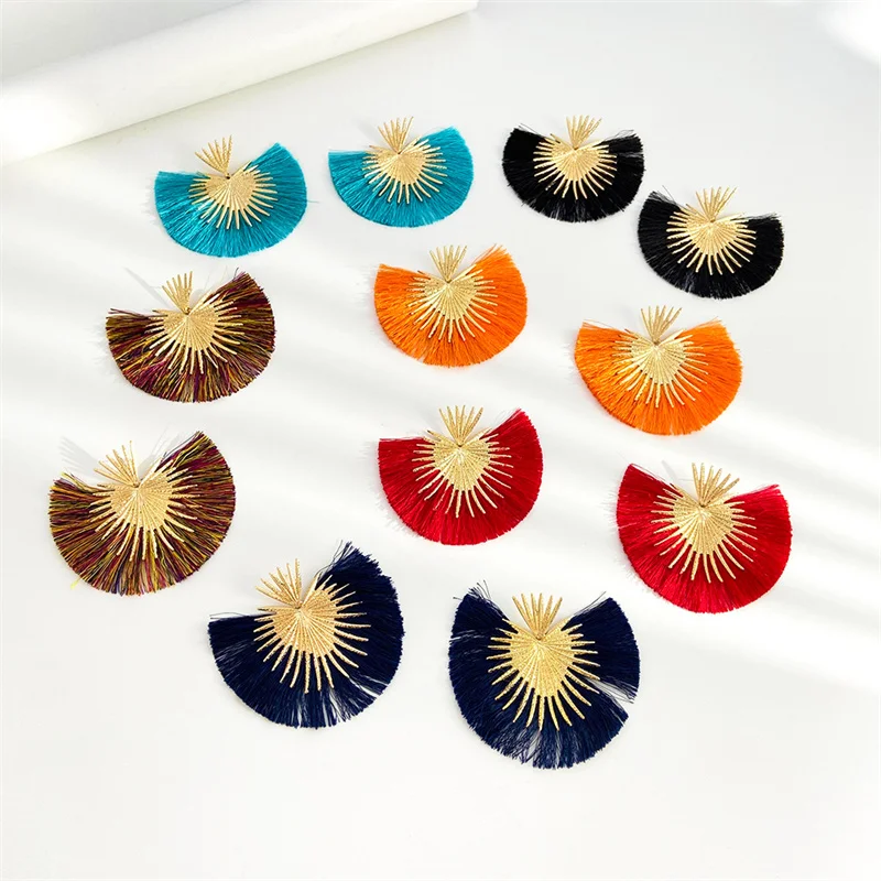 Personalized minimalist fan-shaped earrings Ethnic Tassel Cotton Thread Ear Accessories For Women Fashion Jewelry