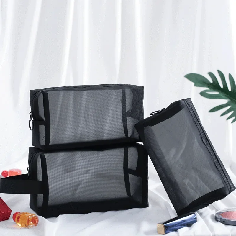 1PCS Black Mesh Makeup Bag Girl Women\'s Cosmetic Bag Organizer Portable Wash Lipstick Toiletry Sanitary Napkin Storage Bags Case