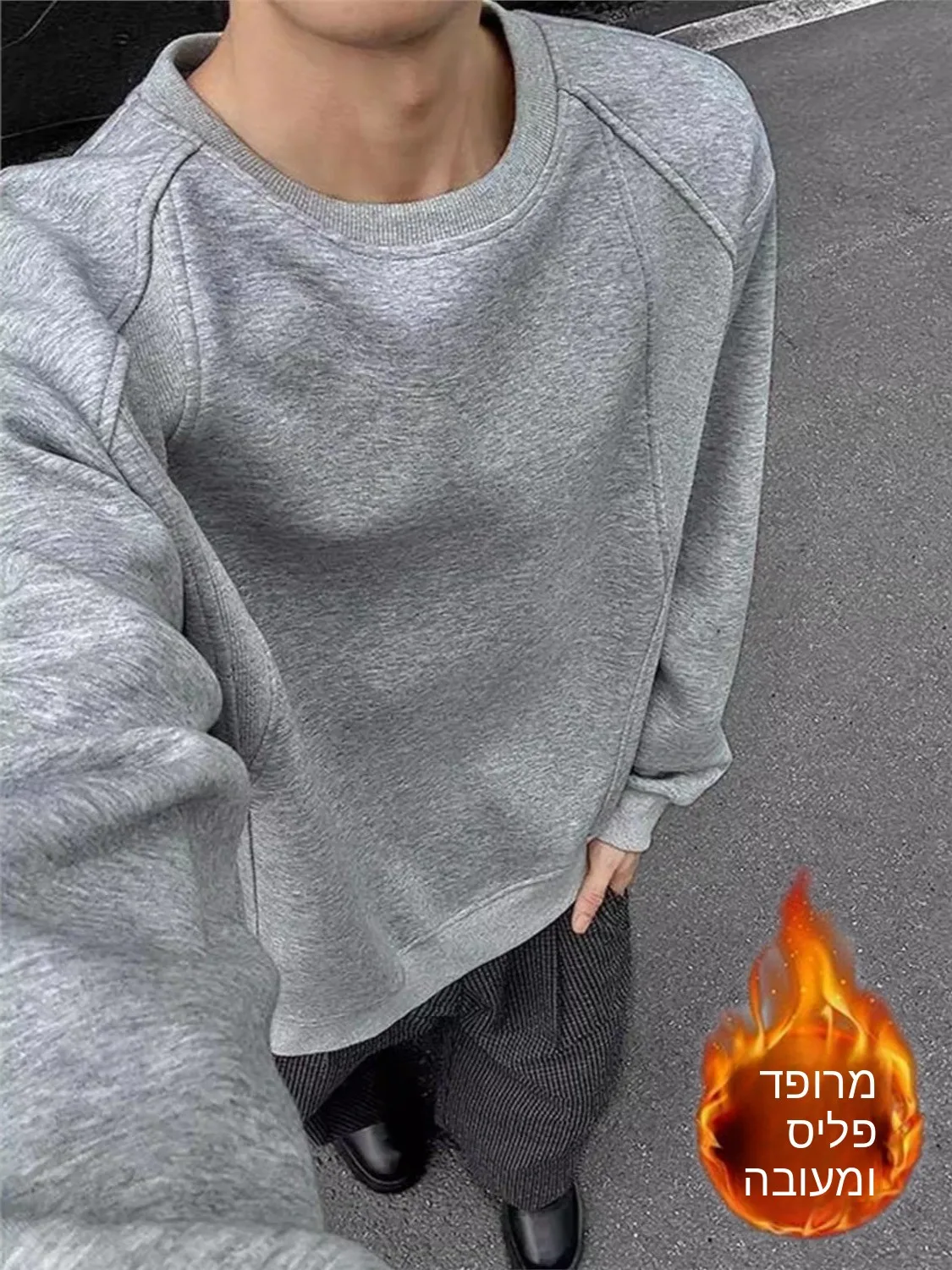 

American Deconstructed Patchwork round Neck Fleece Lined Men's Sweatshirt Autumn Winter plus Size Minimalist Style Shoulder L...
