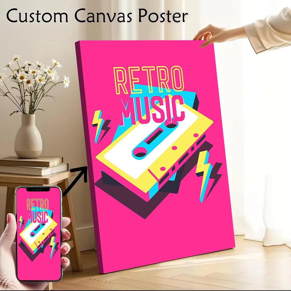 Retro Music Cassette Tape Printed Canvas Poster Custom Pictures Wall Art Canvas Painting for Decorative Paintings Wand Deko the