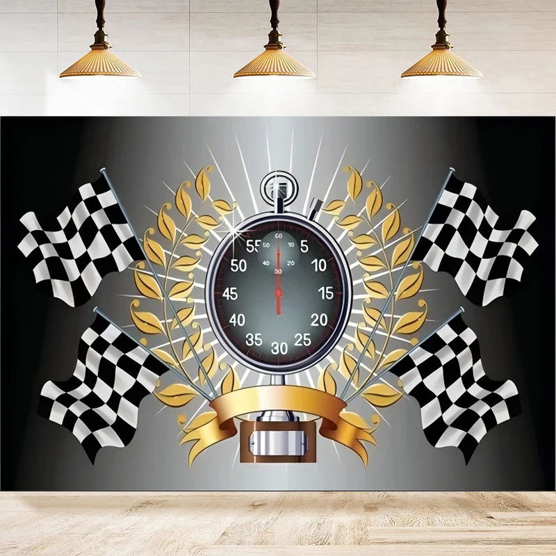 Photography Backdrop Speed Racing Exciting Game Checkered Flag Car Dash Board Heavy Metal Banner Happy Birthday Party Background