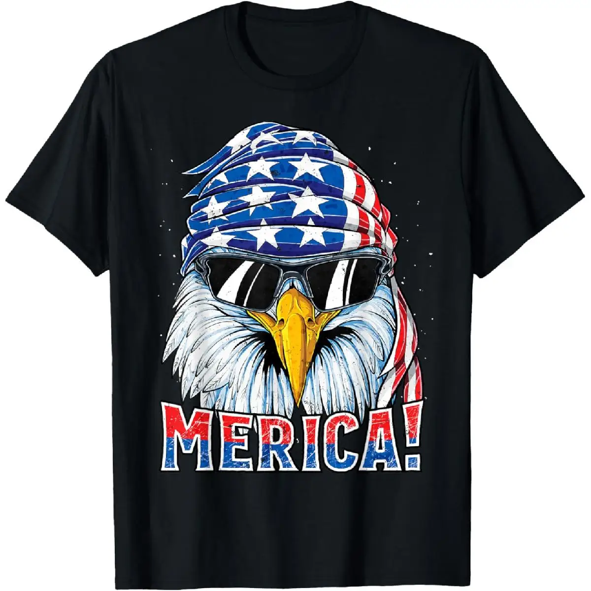 

Funny "Merica" T-Shirt, Bald Eagle American Flag Graphic Tee, Men's Patriotic USA Top, Independence Day Streetwear Gift