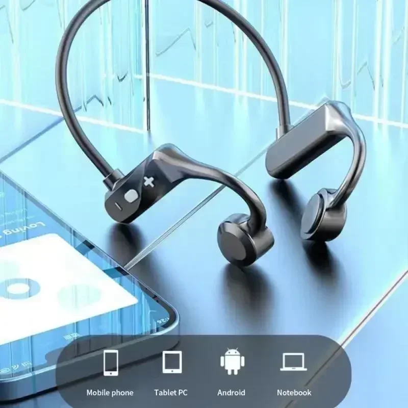 KS69 Headset Bluetooth 5.2, konduksi tulang HiFi nirkabel IPX5 tahan air Neckband olahraga Earphone Stereo dengan Mic