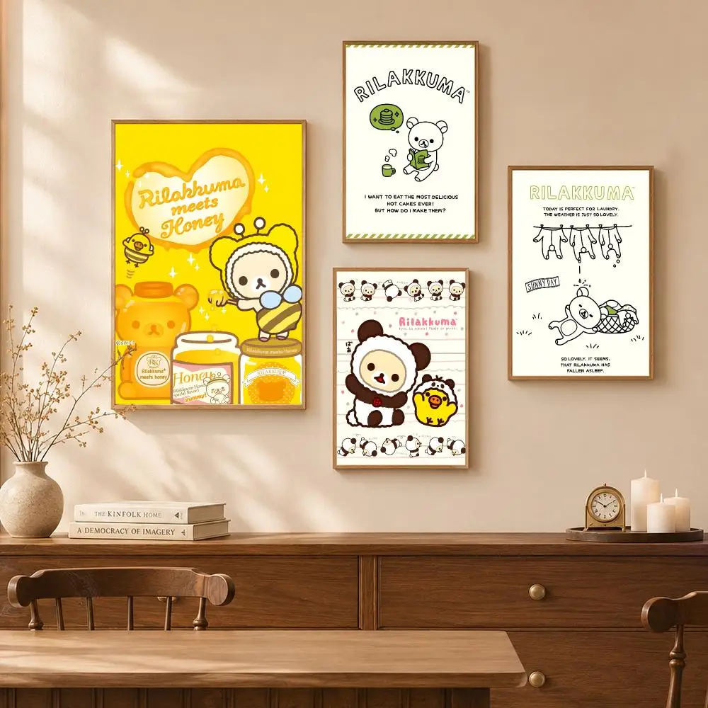Cute Character R-Rilakkuma Poster Self-Adhesive Wall Art Poster HD Waterproof PP Bedroom Cafe Gym Home Decor Gift