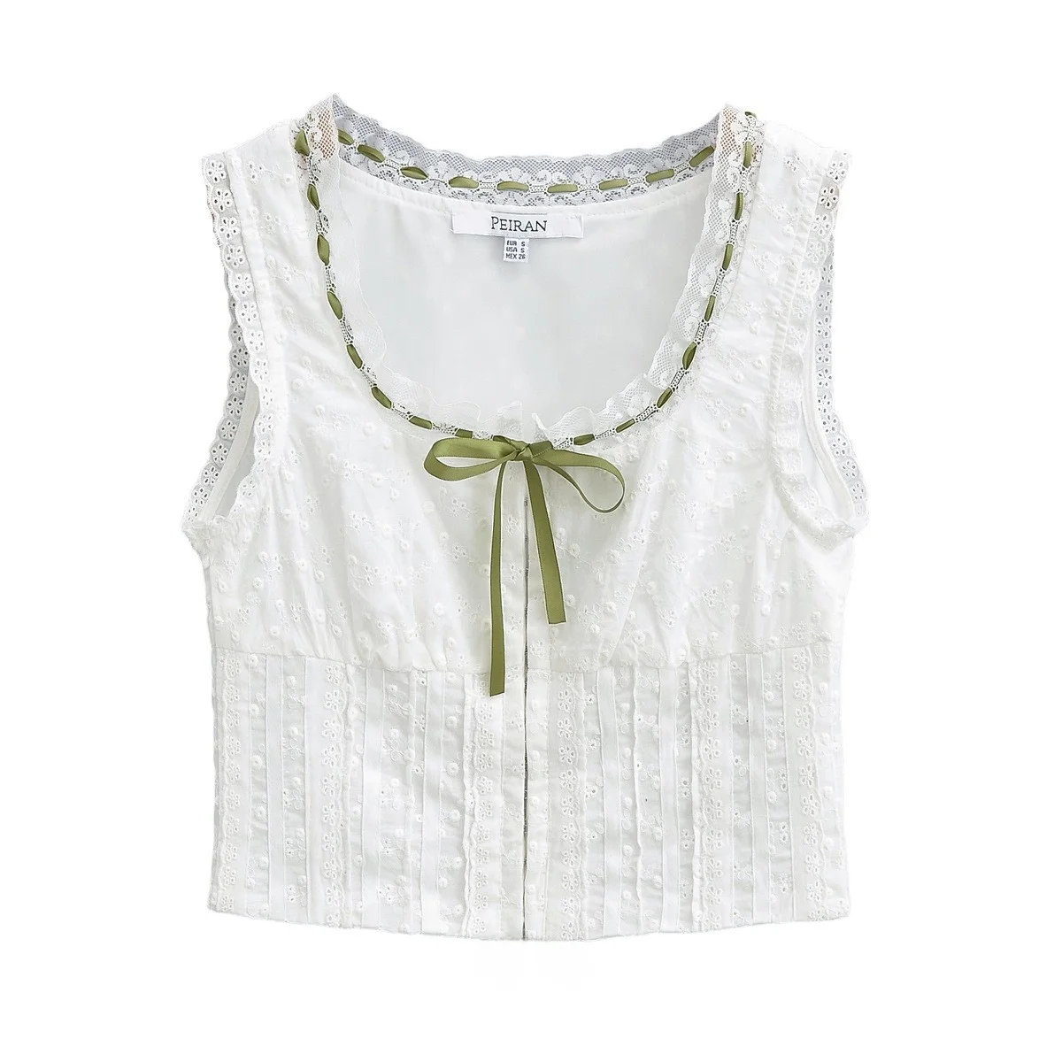 Top Cropped Sem Mangas com Cinto e Detalhes em Renda Retro para Mulheres, Novo Estilo de Primavera, Ajuste Slim, Csa Curta...